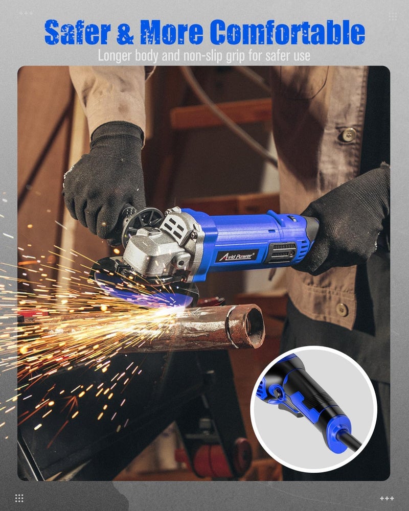 AVID POWER Angle Grinder 4-1/2 Inch 8.0 Amp 1000W Electric Grinder Tool 7-Variable-Speed Metal Grinder, 11,500 RPM, Paddle Switch with Lock-on Button, Cutting & Grinding Wheels and Side Handle - Blue - Image 4